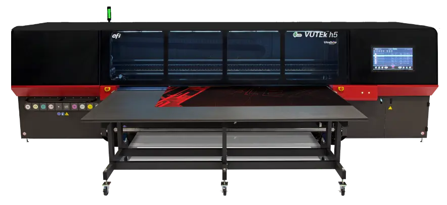 efi vutek 5h hybrid uv led printing machine in action creating beflex board